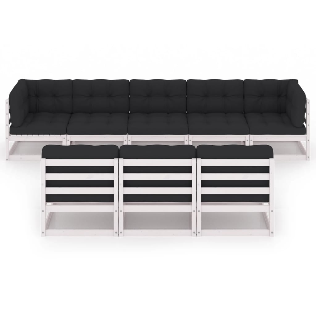 8-tlg. Garten-Lounge-Set mit Kissen Weiss Kiefer Massivholz